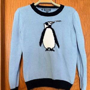 Modcloth Light Blue Penguin Sweater with Navy Trim